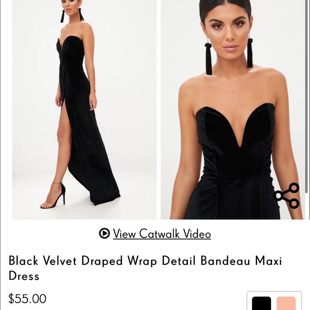 Black velvet maxi dress with slit